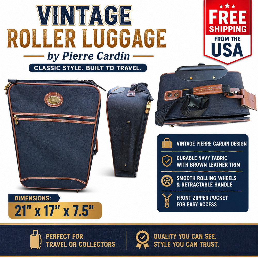 Roller Luggage 21" x 17" x 7.5" by Pierre Cardin (Navy and Brown Leather)